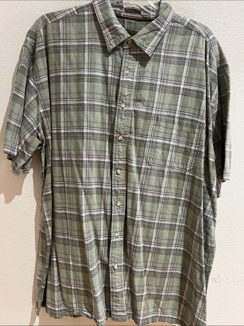 St. John's Bay Olive Green Plaid Short-Sleeve Button-Down Shirt